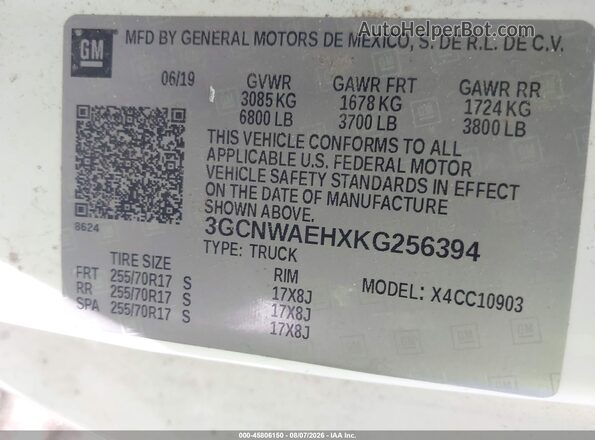 3GCNWAEHXKG256394 2019 CHEVROLET SILVERADO White Widok komory silnika