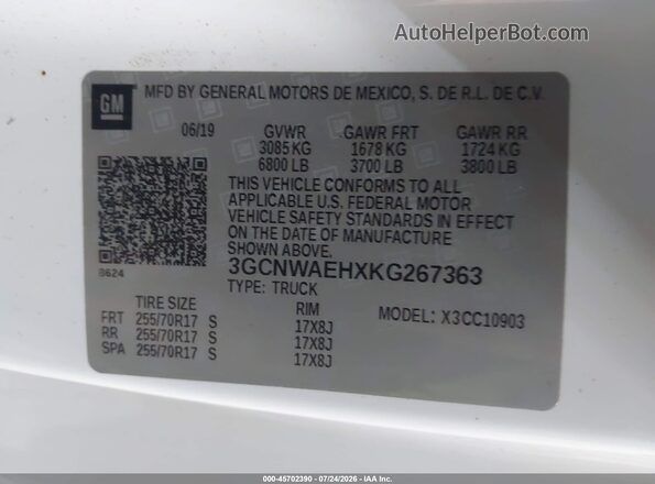 3GCNWAEHXKG267363 2019 CHEVROLET SILVERADO White Вид підкапотного простору
