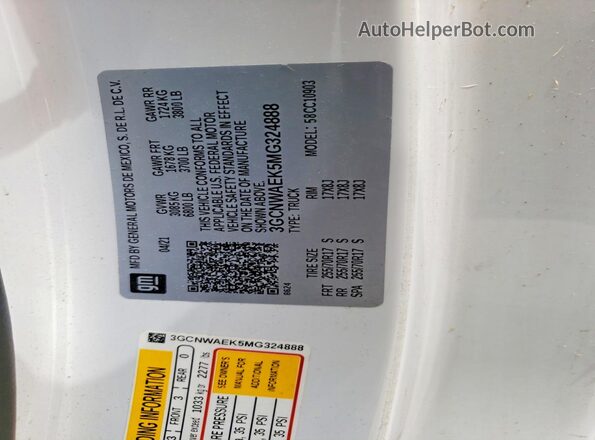 3GCNWAEK5MG324888 2021 CHEVROLET SILVERADO White Vista del compartimento del motor