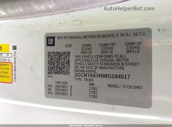 3GCNYAEH5MG184517 2021 CHEVROLET SILVERADO White Widok komory silnika