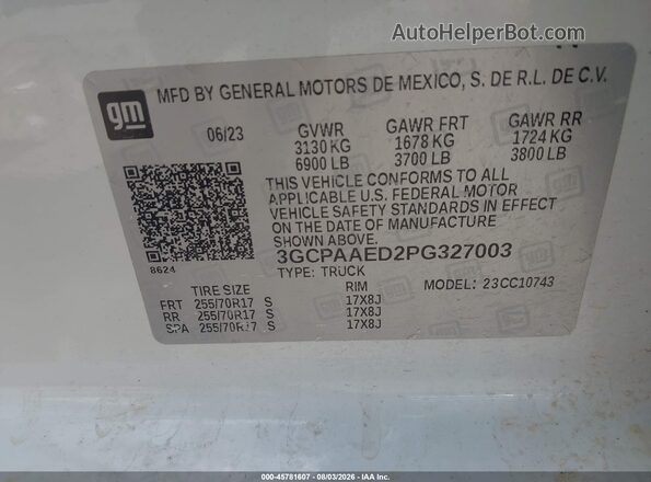 3GCPAAED2PG327003 2023 CHEVROLET SILVERADO Белый Вид подкапотного пространства