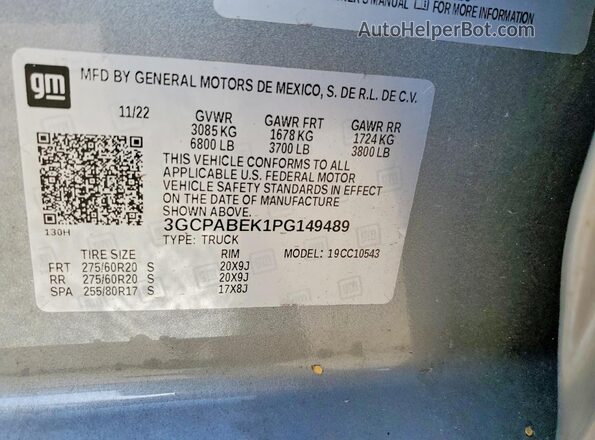 3GCPABEK1PG149489 2023 CHEVROLET SILVERADO Серебряный Вид подкапотного пространства