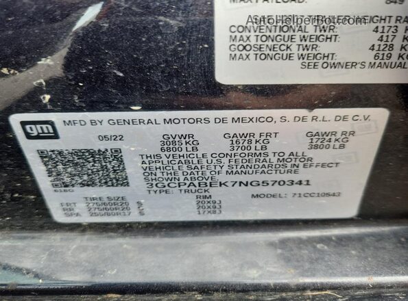 3GCPABEK7NG570341 2022 CHEVROLET SILVERADO Black Vista del compartimento del motor