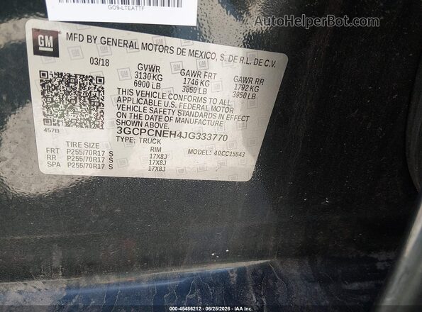 3GCPCNEH4JG333770 2018 CHEVROLET SILVERADO Gray Vista del compartimento del motor