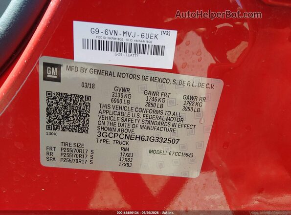 3GCPCNEH6JG332507 2018 CHEVROLET SILVERADO Red Вид підкапотного простору