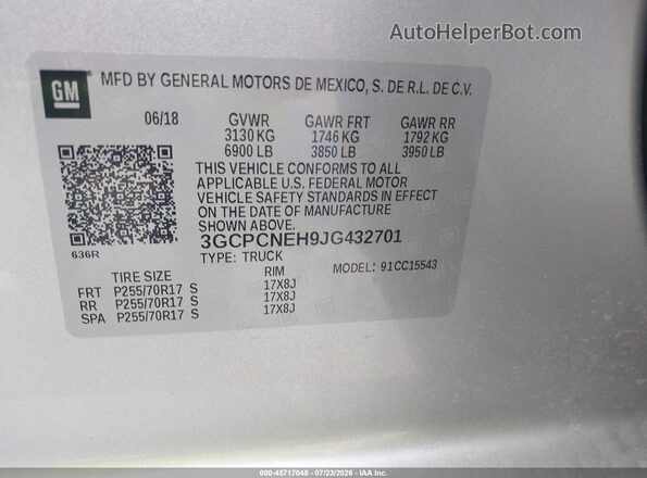 3GCPCNEH9JG432701 2018 CHEVROLET SILVERADO Серебряный Вид подкапотного пространства