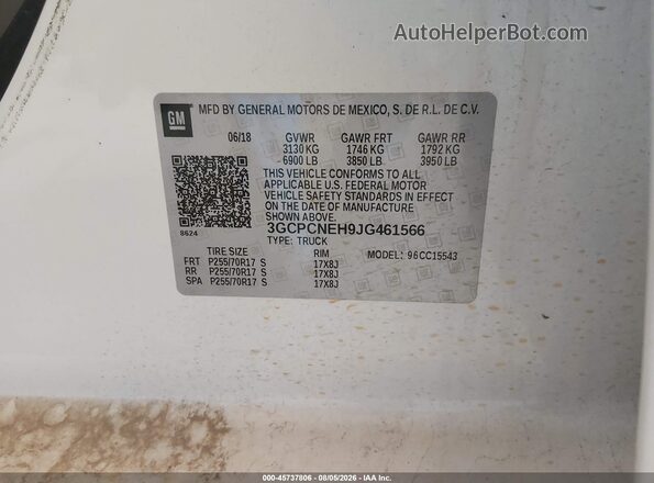 3GCPCNEH9JG461566 2018 CHEVROLET SILVERADO Белый Вид подкапотного пространства