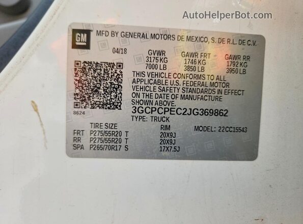 3GCPCPEC2JG369862 2018 CHEVROLET SILVERADO White Vista del compartimento del motor