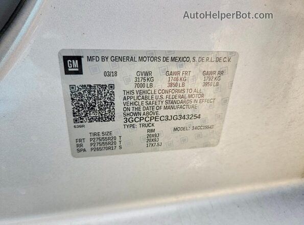 3GCPCPEC3JG343254 2018 CHEVROLET SILVERADO Silver Вид підкапотного простору