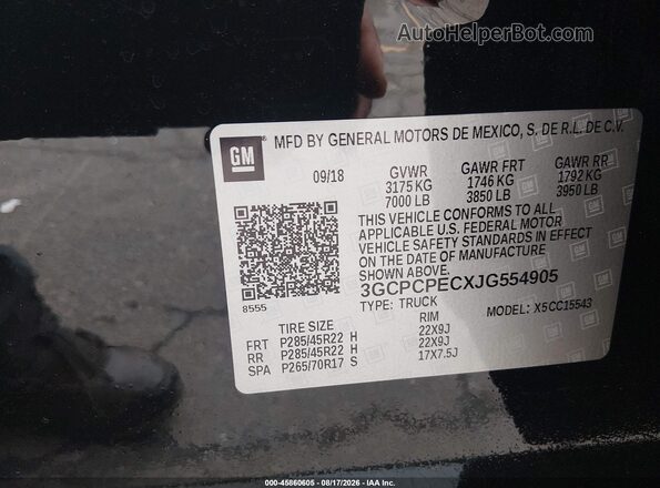 3GCPCPECXJG554905 2018 CHEVROLET SILVERADO Black Widok komory silnika