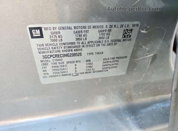 3GCPCREC0HG208528 2017 CHEVROLET SILVERADO Tan Vista del compartimento del motor