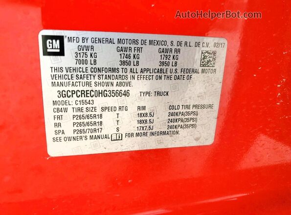 3GCPCREC0HG356646 2017 CHEVROLET SILVERADO Red Вид підкапотного простору