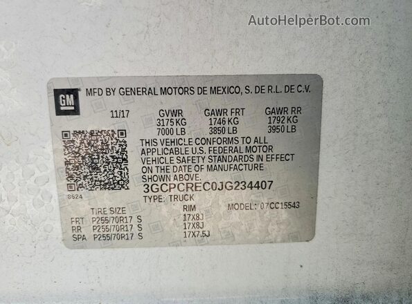 3GCPCREC0JG234407 2018 CHEVROLET SILVERADO Белый Вид подкапотного пространства