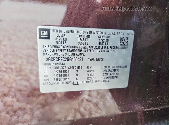 3GCPCREC2GG166491 2016 CHEVROLET SILVERADO Brown Widok komory silnika