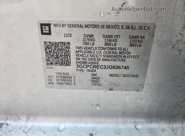 3GCPCREC3JG636745 2018 CHEVROLET SILVERADO Серый Вид подкапотного пространства