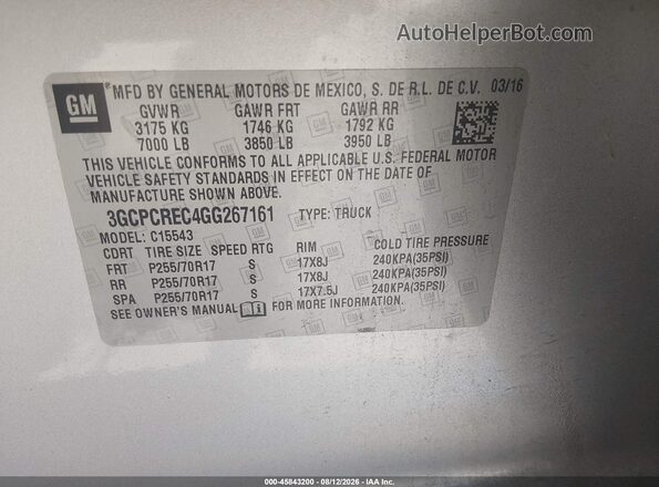 3GCPCREC4GG267161 2016 CHEVROLET SILVERADO Silver Vista del compartimento del motor