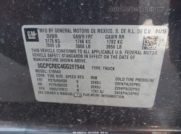 3GCPCREC4GG287944 2016 CHEVROLET SILVERADO Black ძრავის განყოფილების ხედი