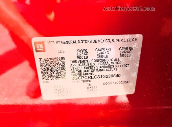 3GCPCREC8JG230640 2018 CHEVROLET SILVERADO Красный Вид подкапотного пространства