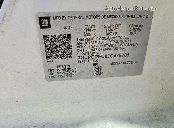 3GCPCREC8JG478788 2018 CHEVROLET SILVERADO White Вид підкапотного простору