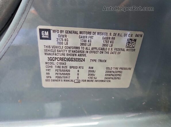 3GCPCREC9GG303524 2016 CHEVROLET SILVERADO Blue ძრავის განყოფილების ხედი