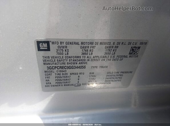 3GCPCREC9GG344056 2016 CHEVROLET SILVERADO Silver Engine compartment view
