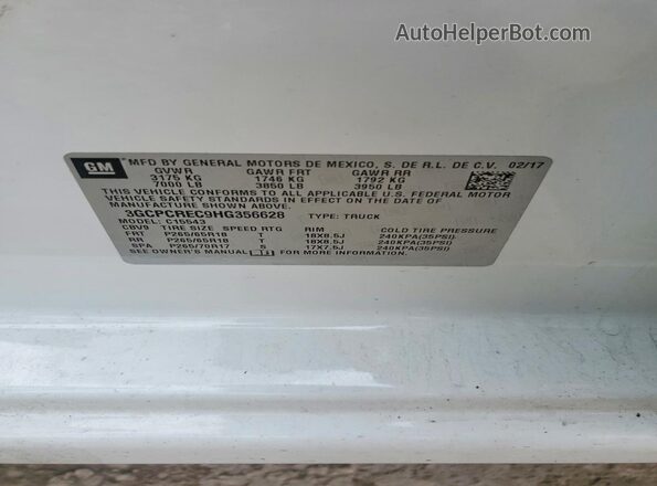 3GCPCREC9HG356628 2017 CHEVROLET SILVERADO White Widok komory silnika