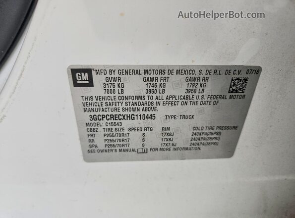 3GCPCRECXHG110445 2017 CHEVROLET SILVERADO White ძრავის განყოფილების ხედი