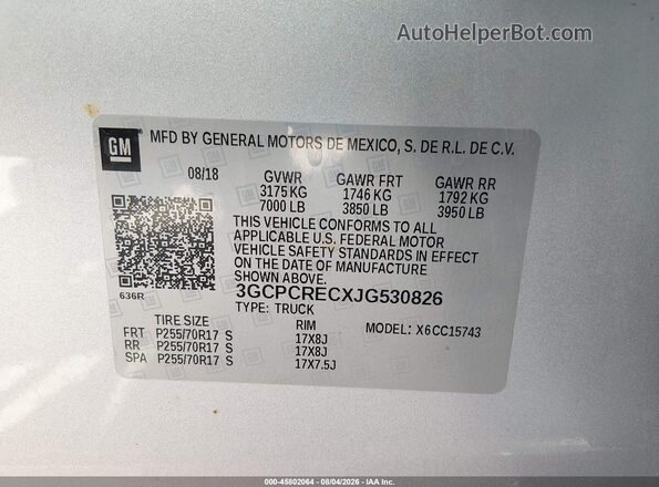 3GCPCRECXJG530826 2018 CHEVROLET SILVERADO Silver Вид підкапотного простору