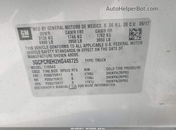 3GCPCREH2HG448725 2017 CHEVROLET SILVERADO Silver Vista del compartimento del motor
