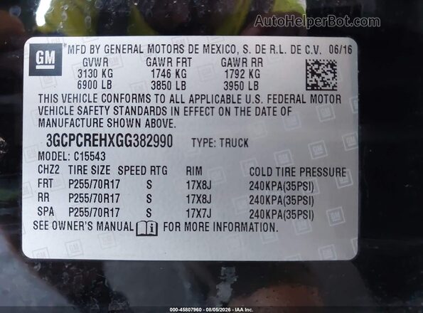 3GCPCREHXGG382990 2016 CHEVROLET SILVERADO Black Vista del compartimento del motor