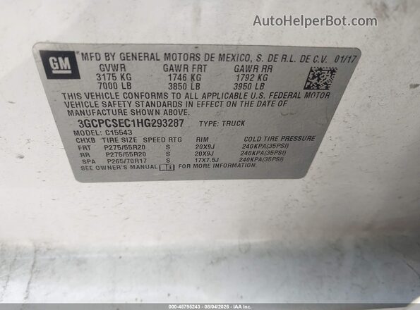 3GCPCSEC1HG293287 2017 CHEVROLET SILVERADO Белый Вид подкапотного пространства