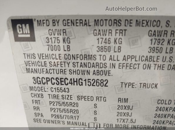 3GCPCSEC4HG152682 2017 CHEVROLET SILVERADO Белый Вид подкапотного пространства