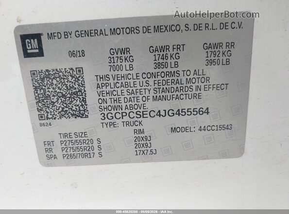 3GCPCSEC4JG455564 2018 CHEVROLET SILVERADO White Вид підкапотного простору