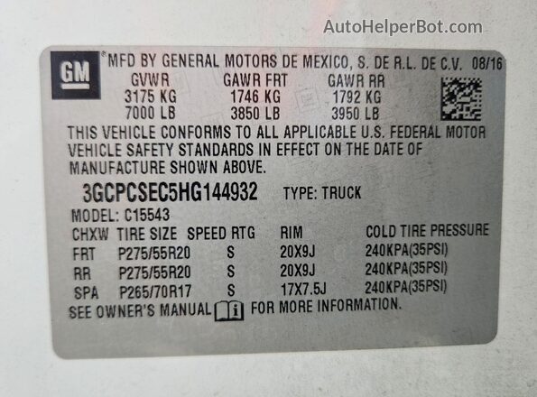3GCPCSEC5HG144932 2017 CHEVROLET SILVERADO White Engine compartment view