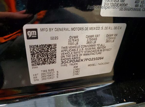 3GCPDAEK7PG210264 2023 CHEVROLET SILVERADO Black Widok naklejki z numerem VIN