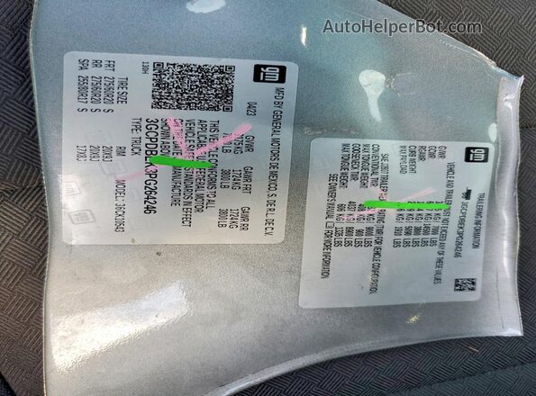 3GCPDBEK3PG264246 2023 CHEVROLET SILVERADO Silver Вид наклейки з VIN-кодом