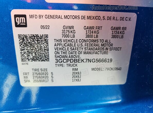 3GCPDBEK7NG566619 2022 CHEVROLET SILVERADO Blue Շարժիչի բաժամունքի տեսք