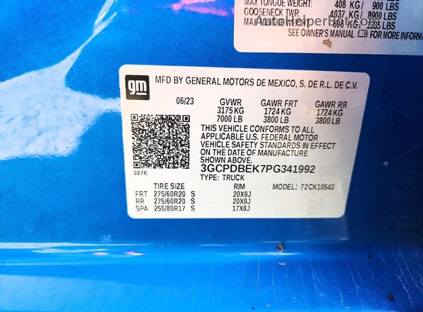 3GCPDBEK7PG341992 2023 CHEVROLET SILVERADO Blue Vista del compartimento del motor