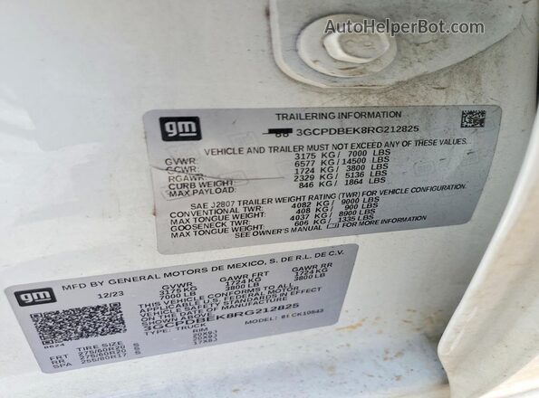 3GCPDBEK8RG212825 2024 CHEVROLET SILVERADO Белый Вид наклейки с VIN-кодом