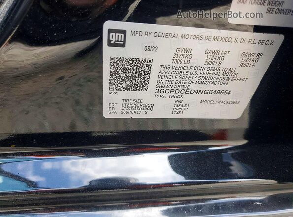 3GCPDCED4NG648654 2022 CHEVROLET SILVERADO Черный Вид подкапотного пространства