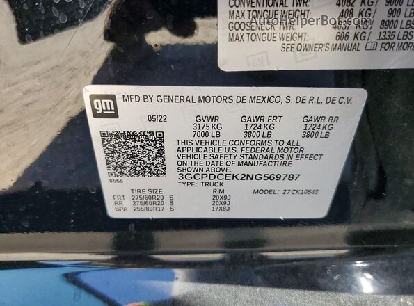 3GCPDCEK2NG569787 2022 CHEVROLET SILVERADO Черный Вид подкапотного пространства