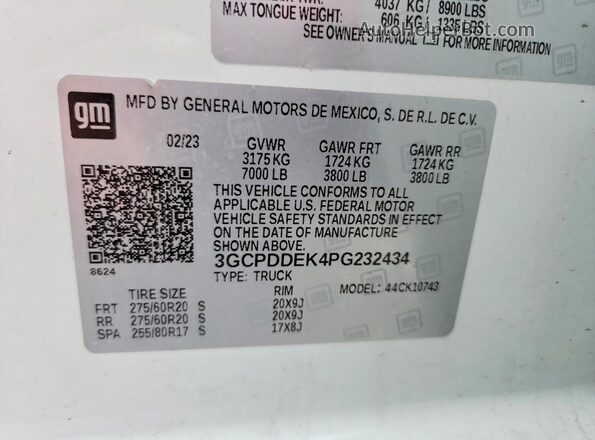 3GCPDDEK4PG232434 2023 CHEVROLET SILVERADO White Вид наклейки з VIN-кодом