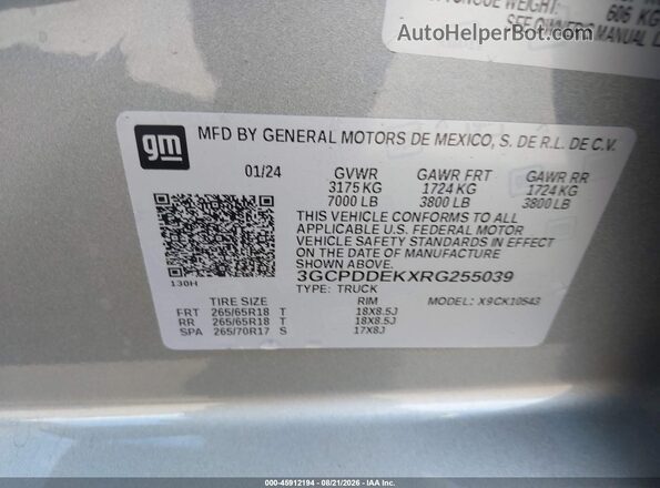 3GCPDDEKXRG255039 2024 CHEVROLET SILVERADO Gray ძრავის განყოფილების ხედი