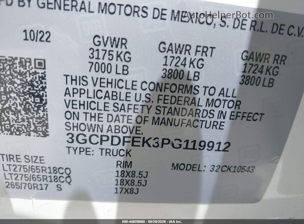 3GCPDFEK3PG119912 2023 CHEVROLET SILVERADO White Engine compartment view