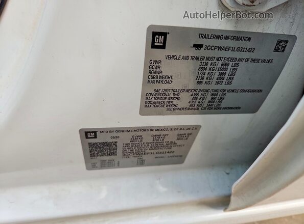 3GCPWAEF1LG311422 2020 CHEVROLET SILVERADO White Engine compartment view