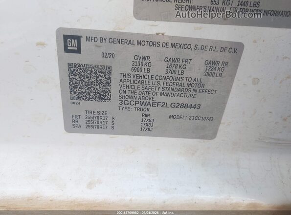 3GCPWAEF2LG288443 2020 CHEVROLET SILVERADO White Engine compartment view