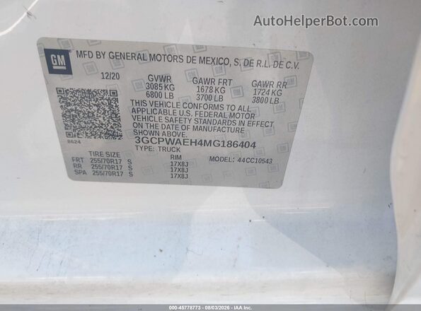 3GCPWAEH4MG186404 2021 CHEVROLET SILVERADO White Widok komory silnika