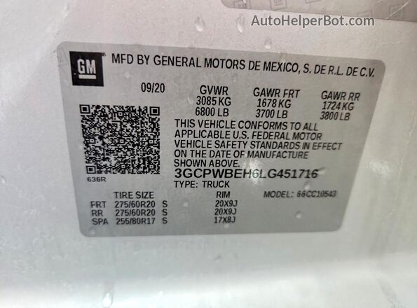 3GCPWBEH6LG451716 2020 CHEVROLET SILVERADO Silver Вид підкапотного простору