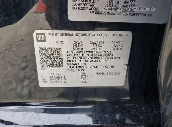 3GCPWBEK3MG319638 2021 CHEVROLET SILVERADO Black Vista del compartimento del motor