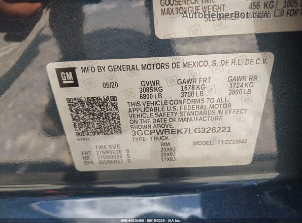 3GCPWBEK7LG326221 2020 CHEVROLET SILVERADO Gray Engine compartment view